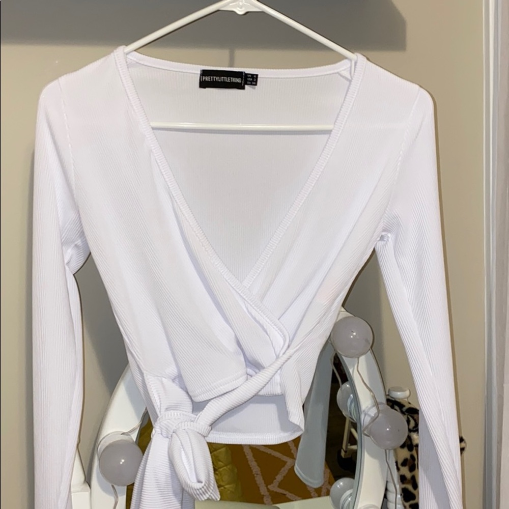 pretty little thing white wrap top